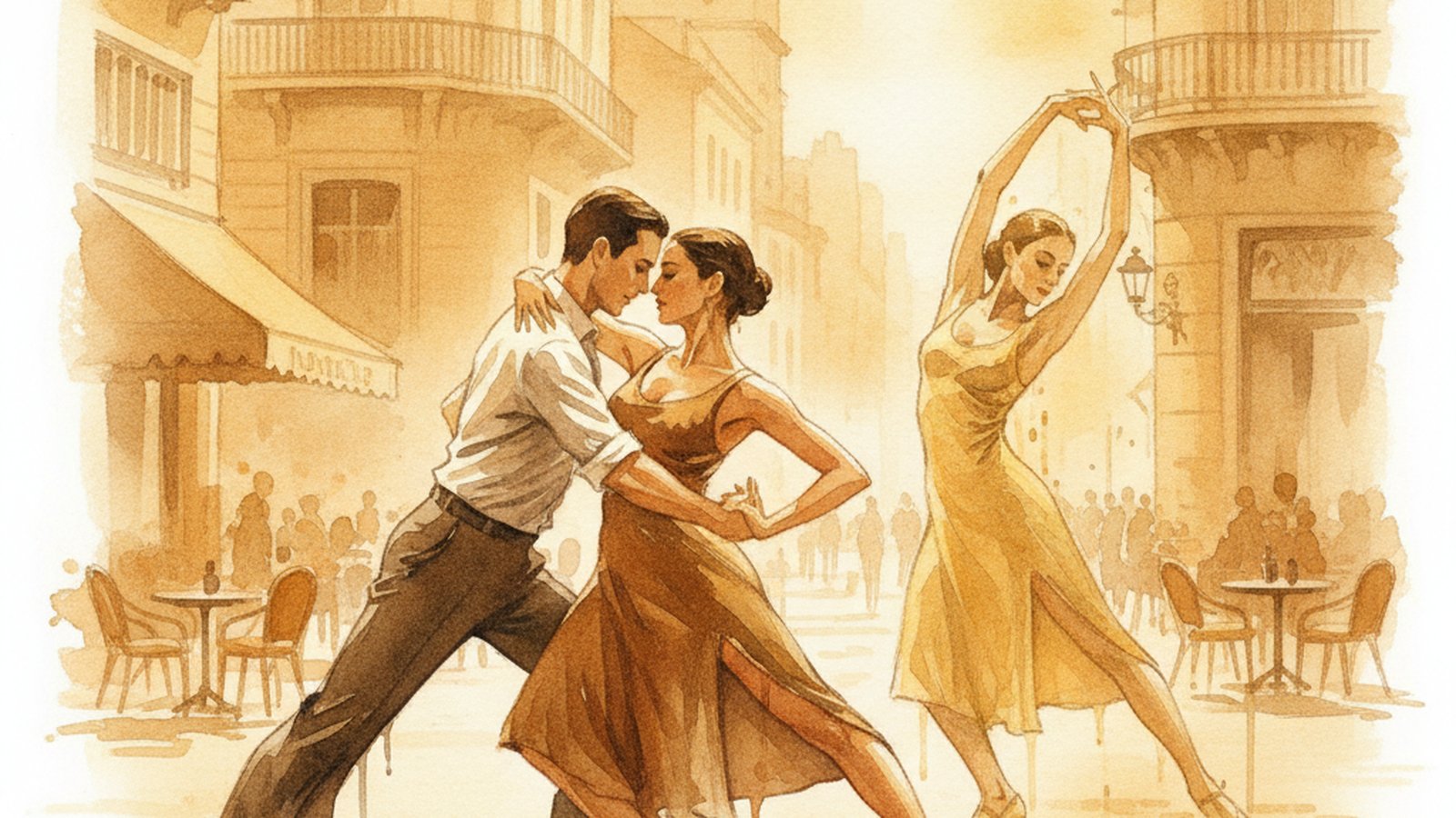 A tango dancer in a London studio rolling through the foot from heel to toe during a class warm-up, posture tall and relaxed